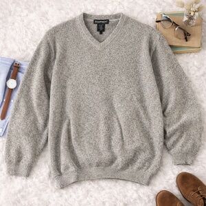 Men’s Gray Wool Blend V-Neck Sweater Made in Italy Heavy Knit Pullover L